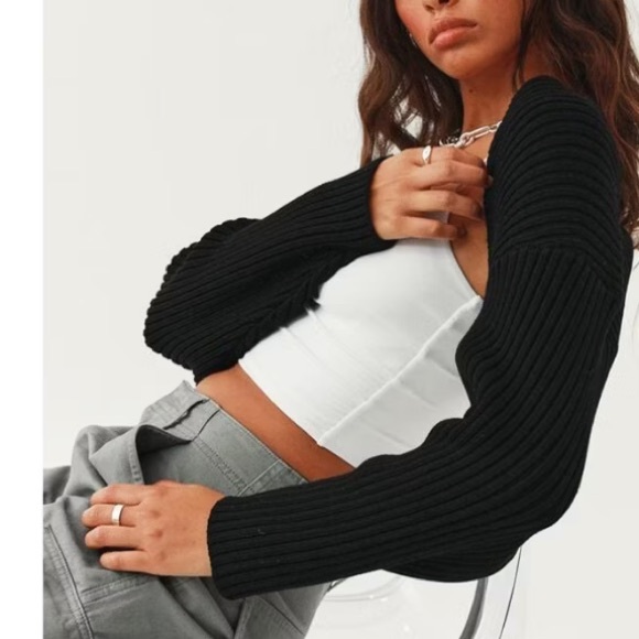 Black Ribbed Shrug cardigan - Picture 3 of 5